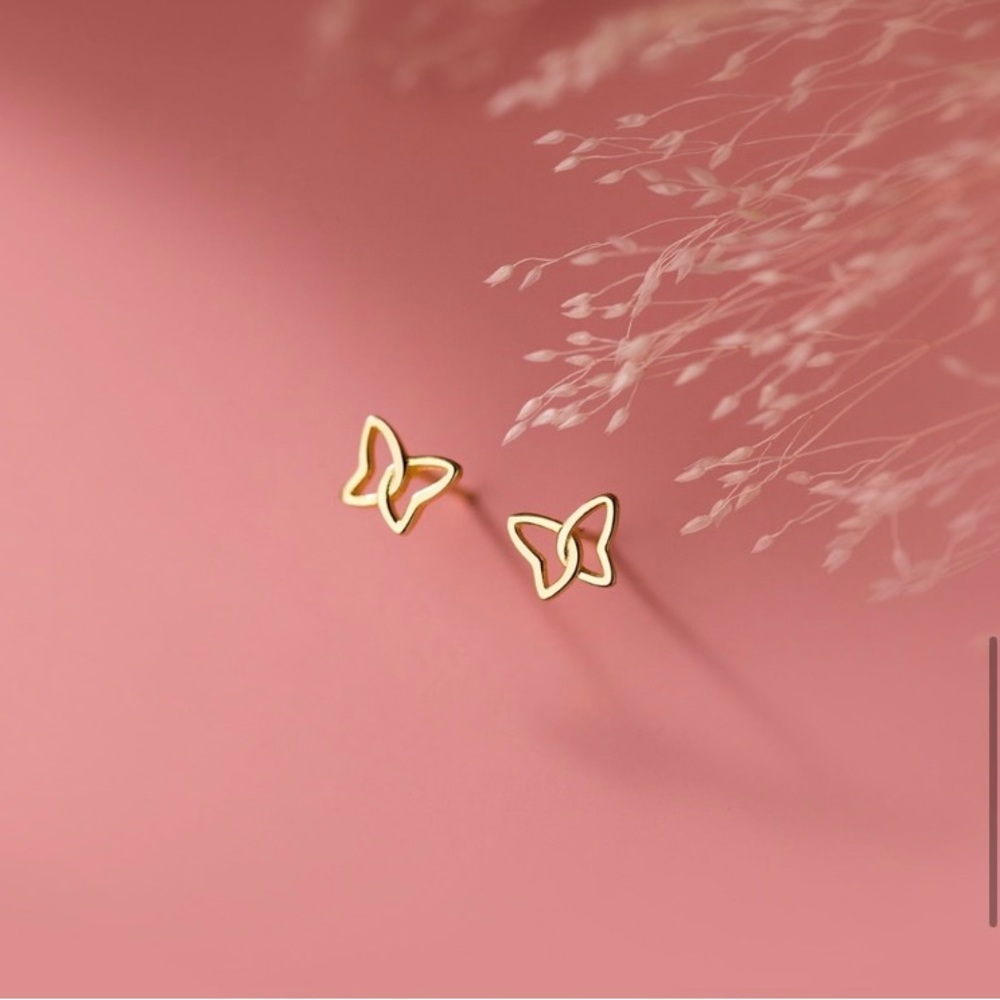 Sterling Silver Gold Butterfly Earrings Cute Cutout Detail.